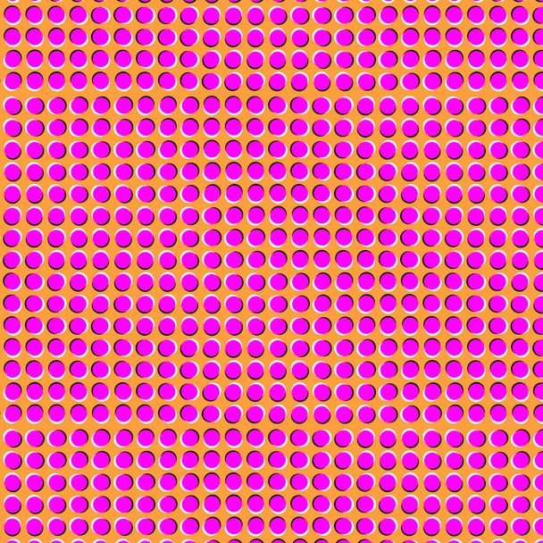 ilusões ópticas imagem em movimento. padrão com círculos de cor rosa em um fundo laranja
 - Vetor, Imagem