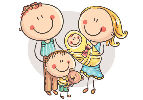 Happy family with two children, cartoon graphics - Vector, Image