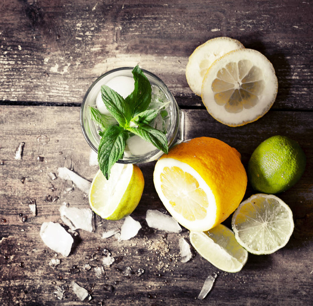 closeup view of fresh homemade lemonade on wooden table  - Φωτογραφία, εικόνα
