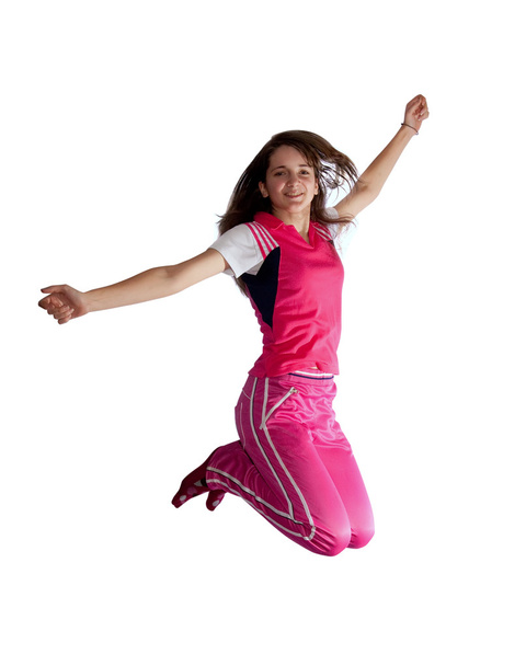 Jumping long-haired teen girl - Foto, Imagen