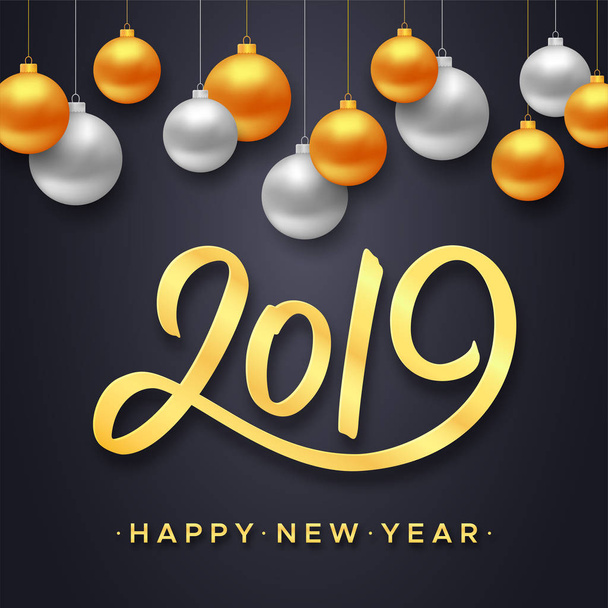 Šťastný nový rok 2019 vektorové pozadí s míčky - Vektor, obrázek