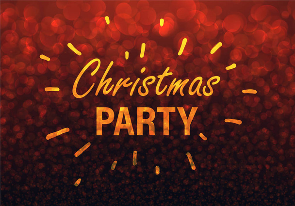 Christmas party poster or invitation on red bokeh backdrop. Vector background. - Vector, Image