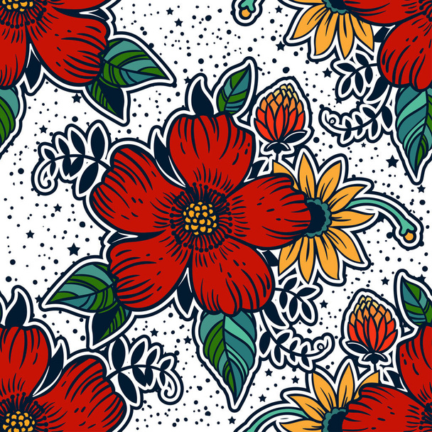 Colorful floral seamless vector pattern. - Vektör, Görsel