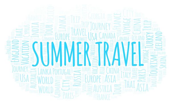 Sommerreise Wortwolke. Wordcloud nur mit Text erstellt. - Foto, Bild