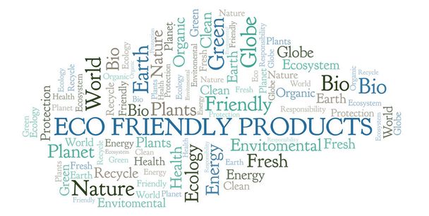 Οικολογικά προϊόντα φιλικά σύννεφο λέξεων. Wordcloud γίνεται με κείμενο μόνο. - Φωτογραφία, εικόνα