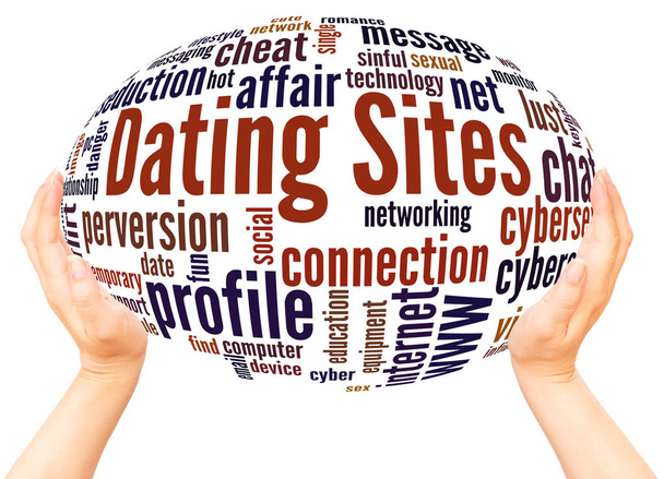 Dating Sites word cloud hand sphere concept on white background.   - Photo, Image