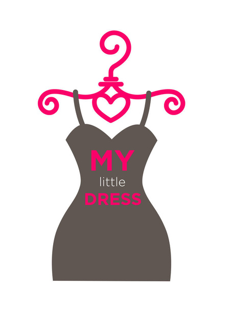 Mi pequeño póster de vestido con texto y traje aislado vector. Silueta de ropa e inscripción, ropa de moda de mujeres y damas dispuestas a ser perfectas inmaculadas. Diseño de estilo, reglas de modo
 - Vector, Imagen