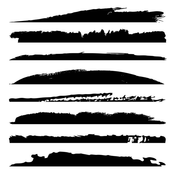 Векторная коллекция художественной грандиозной черной краски руки сделал творческий набор мазков кисти изолированы на белом фоне. Группа эскизов для обучения дизайну или оформления графики
 - Вектор,изображение