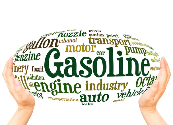 Gasoline word cloud hand sphere concept on white background. - Photo, Image