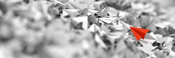 samoloty papieru biały czerwony origami nieskończone, trójwymiarowy renderowania  - Zdjęcie, obraz