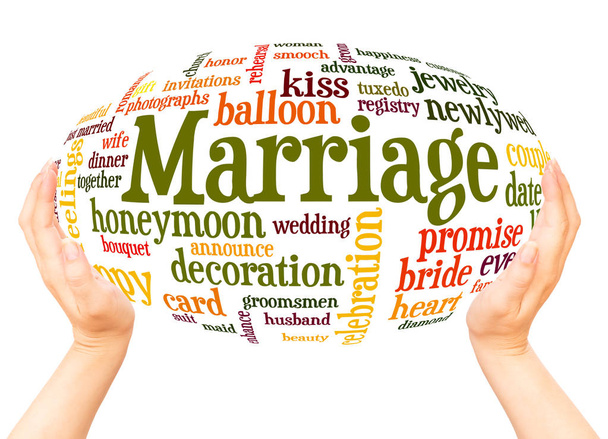 Marriage word cloud hand sphere concept on white background. - Photo, Image