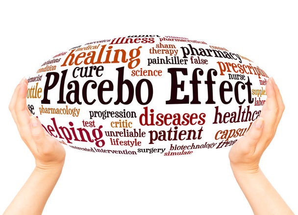 Placebo Efecto palabra nube mano esfera concepto sobre fondo blanco
.  - Foto, imagen