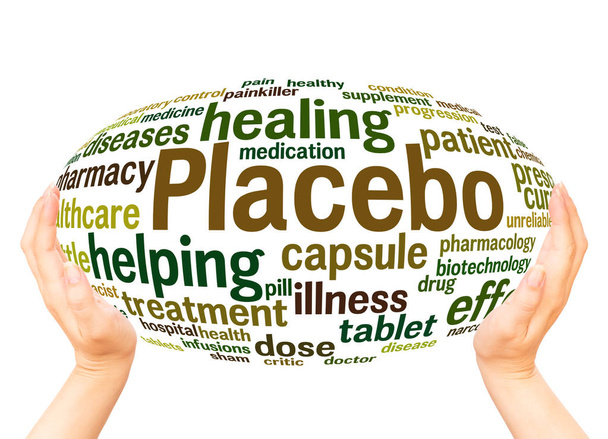 Placebo word cloud hand sphere concept on white background. - Photo, Image