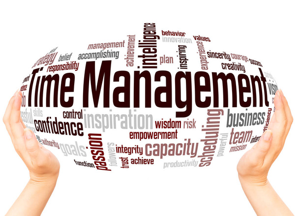 Time Management word cloud hand bol concept op witte achtergrond. - Foto, afbeelding