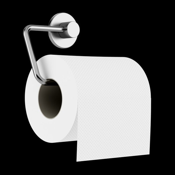 toilet paper on holder isolated on black background - Photo, Image