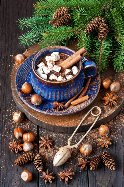 Mug with hot chocolate  for christmas holiday - Fotoğraf, Görsel
