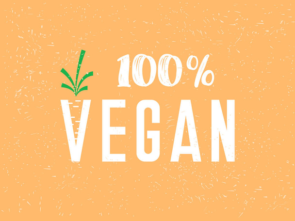Vegan přátelský symbol pro štítek, logo, odznak, nálepka nebo ikonu. Veganské potraviny cedulka s listy a mrkev  - Vektor, obrázek