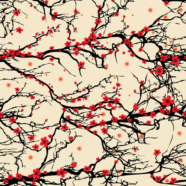 λουλούδι ομοιογενές φόντο μοτίβο δέντρου ιαπωνικό κεράσι ανθίσει. ρεαλιστική sakura εικονογράφηση χαρακτήρα φορέας. - Διάνυσμα, εικόνα