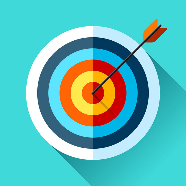 Volume Target icon in flat style on color background. Arrow in the center aim. Vector design element for you business projects - Vector, Image