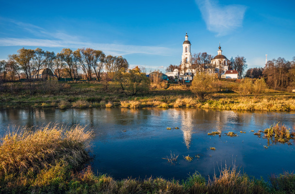 landscape with river and church - Valokuva, kuva