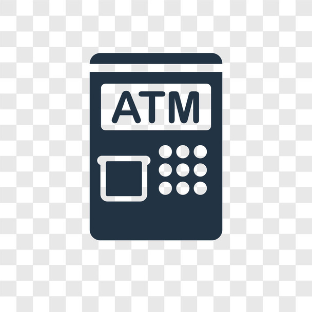 ikonę ATM w modny styl. ikonę ATM na przezroczystym tle. ATM ikona proste i nowoczesne płaskie symbol wektor witryny sieci web, mobile, logo, aplikacji, interfejs użytkownika. ATM ikona ilustracja wektorowa, Eps10. - Wektor, obraz