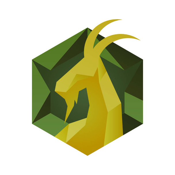 キューブ スタイルの六角形のエンブレムにヤギ アイコン - ベクター画像