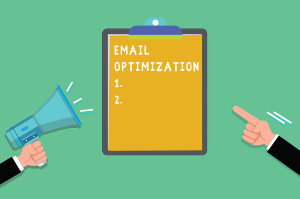 Writing note showing Email Optimization. Business photo showcasing Maximize the effectiveness of the marketing campaign - Photo, Image