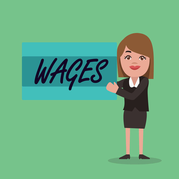Text značka ukazující mzdy. Konceptuální fotografie pevné pravidelné platby za práci nebo služby platí na každý den - Fotografie, Obrázek