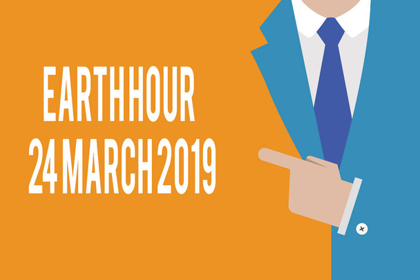 Sanaa kirjoittava teksti Earth Hour 24 March 2019. Liiketoimintakonsepti kestävyyden juhlimiseksi Save the Planet Lights Off
 - Valokuva, kuva