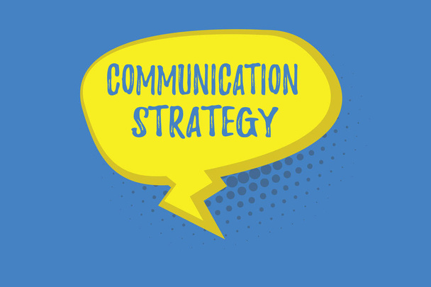 Slovo psaní textu Komunikační strategie. Obchodní koncepce pro verbální nonverbální nebo vizuální plány cíle a metody - Fotografie, Obrázek