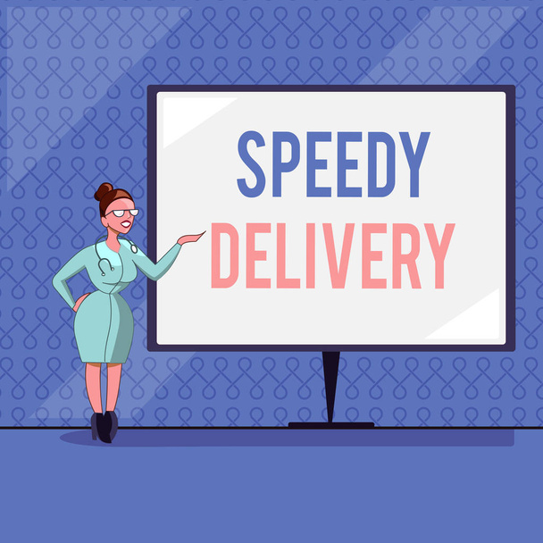 Scrivere testi a mano Speedy Delivery. Concetto significato fornire prodotti in modo rapido o lo stesso giorno di spedizione all'estero
 - Foto, immagini