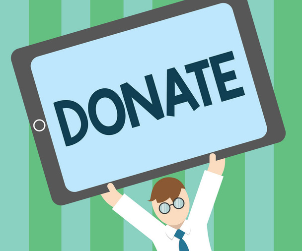 寄付のテキストの書き込みを単語します。ビジネス コンセプトを与えるお金またはよい原因のための商品たとえば慈善団体や人々 に - 写真・画像