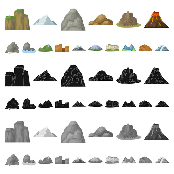 Different mountains cartoon icons in set collection for design.Mountains and landscape vector symbol stock web illustration. - Διάνυσμα, εικόνα