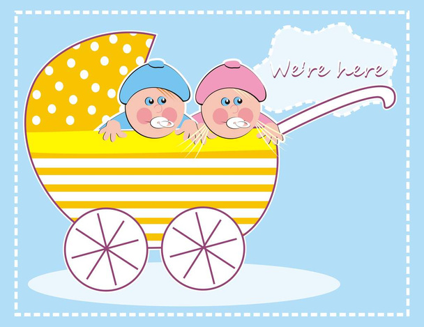 Wózek z dziewczyna i dziecko chłopca, bliźniaki, ilustracja kreatywnych wektor - Wektor, obraz