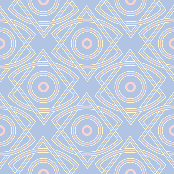 Patrón sin costura geométrica azul. Fondo con elementos beige y rosa para fondos de pantalla, textiles y telas
 - Vector, Imagen
