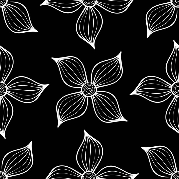 White floral ornament on black background. Seamless pattern for textile and wallpapers - Vektor, obrázek