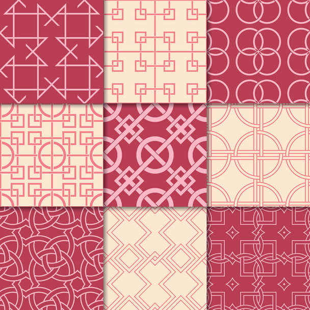 Wiśnia czerwony i beżowy geometryczne ornamenty. Kolekcja bezspoinowo desenie dla sieci web, tkaniny i Tapety - Wektor, obraz