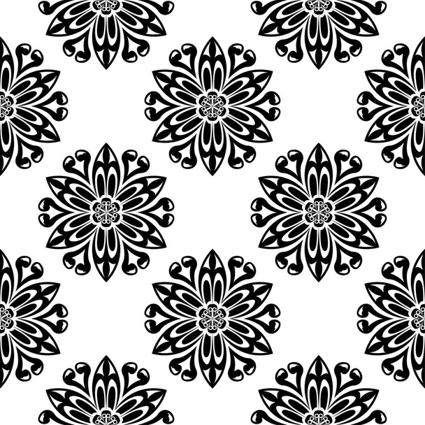 Black floral seamless ornament on white background. Seamless pattern for textile and wallpapers - Vektor, kép
