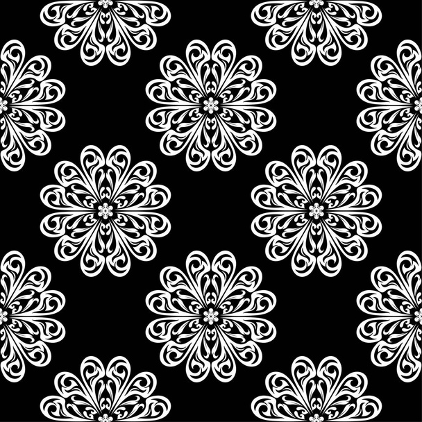 White floral ornament on black background. Seamless pattern for textile and wallpapers - Vecteur, image