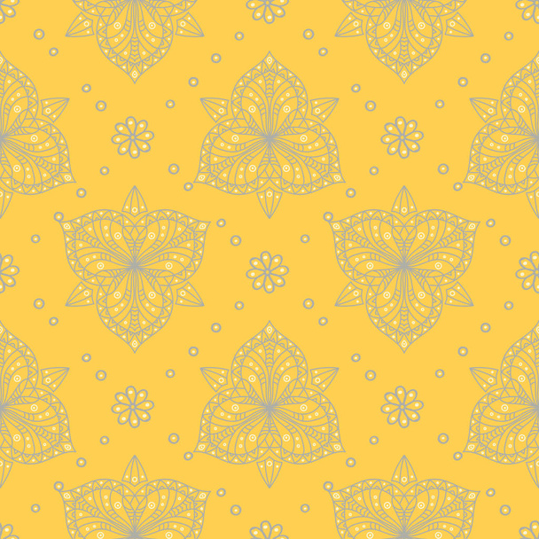 Floral background. Yellow gray and white seamless pattern for wallpapers, textile and fabrics - Wektor, obraz