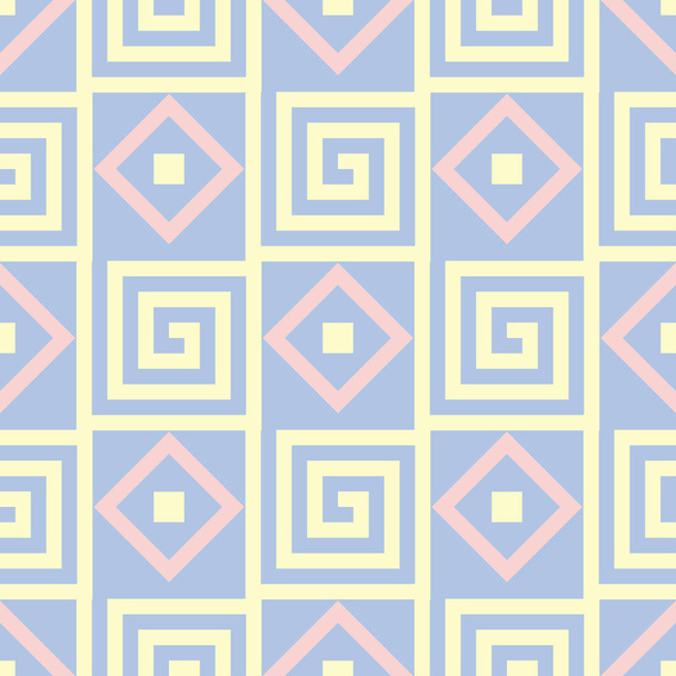 Patrón sin costura geométrica azul. Fondo con elementos beige y rosa para fondos de pantalla, textiles y telas
 - Vector, Imagen