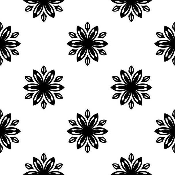 Black floral ornament on white background. Seamless pattern for textile and wallpapers - Wektor, obraz