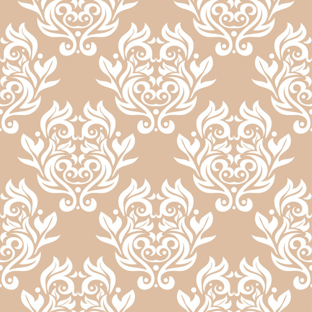 Adorno floral blanco sobre fondo beige. Patrón sin costuras para textiles y fondos de pantalla
 - Vector, Imagen