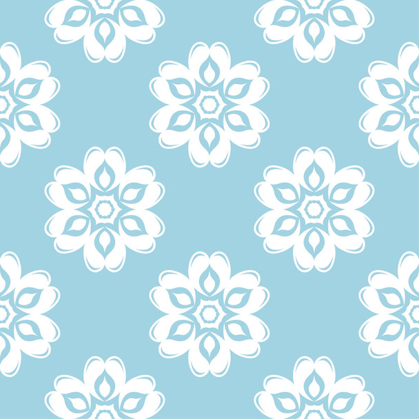 White floral ornament on blue background. Seamless pattern for textile and wallpapers - Vecteur, image