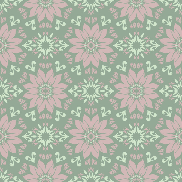 Olive green floral seamless pattern with pale pink elements. Background with flower designs for wallpapers, textile and fabrics - Вектор,изображение