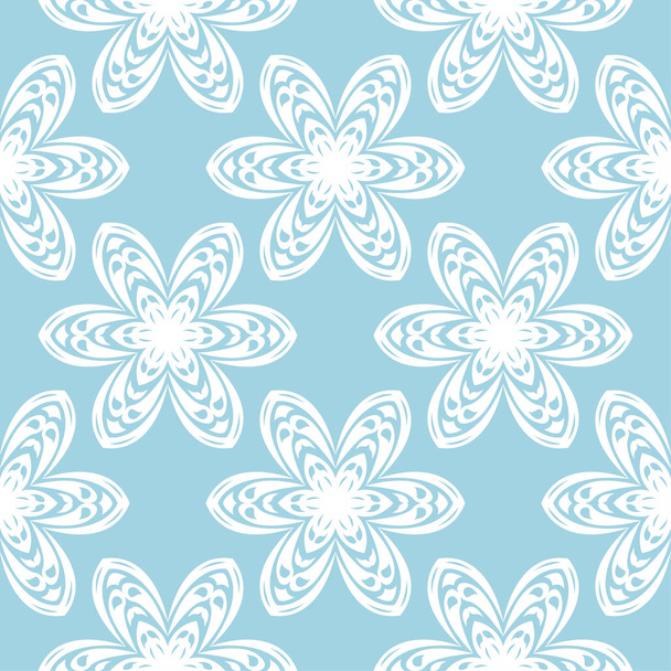 White flowers on blue background. Ornamental seamless pattern for textile and wallpapers - Wektor, obraz