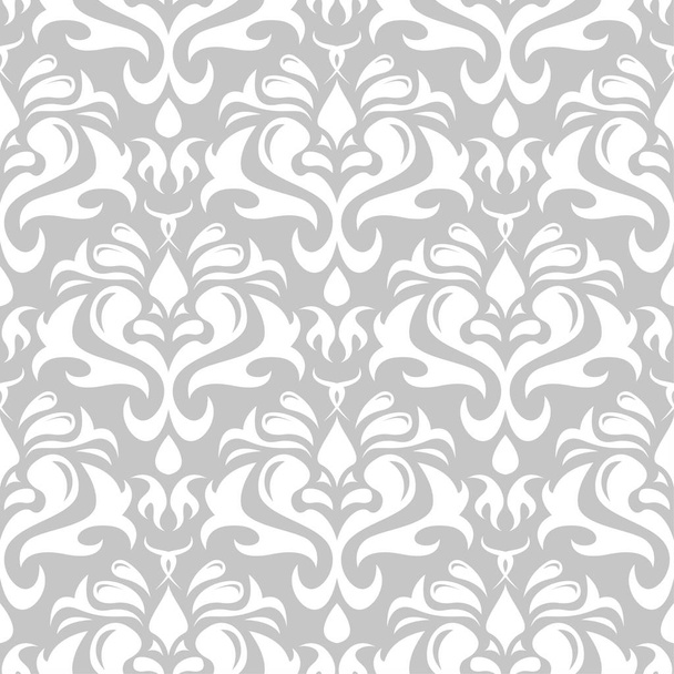 Adorno floral blanco sobre fondo gris. Patrón sin costuras para textiles y fondos de pantalla
 - Vector, Imagen