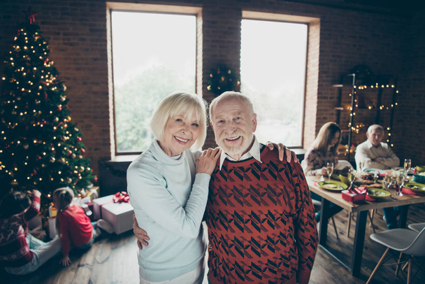 Portrait of cheerful married spouses, grandma and grandpa. Noel  - Fotó, kép