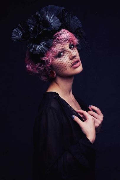 Beautiful Portrait of woman with pink hair     - Zdjęcie, obraz