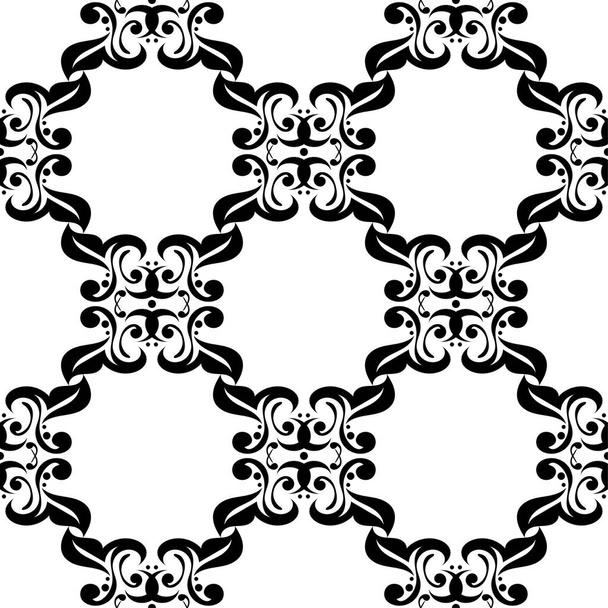 Black floral ornament on white background. Seamless pattern for textile and wallpapers - Vektör, Görsel